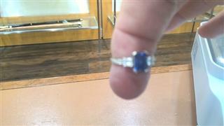 Sapphire Lady's Stone & Diamond Ring 4 Diamonds .50 Carat T.W. 10K White Gold